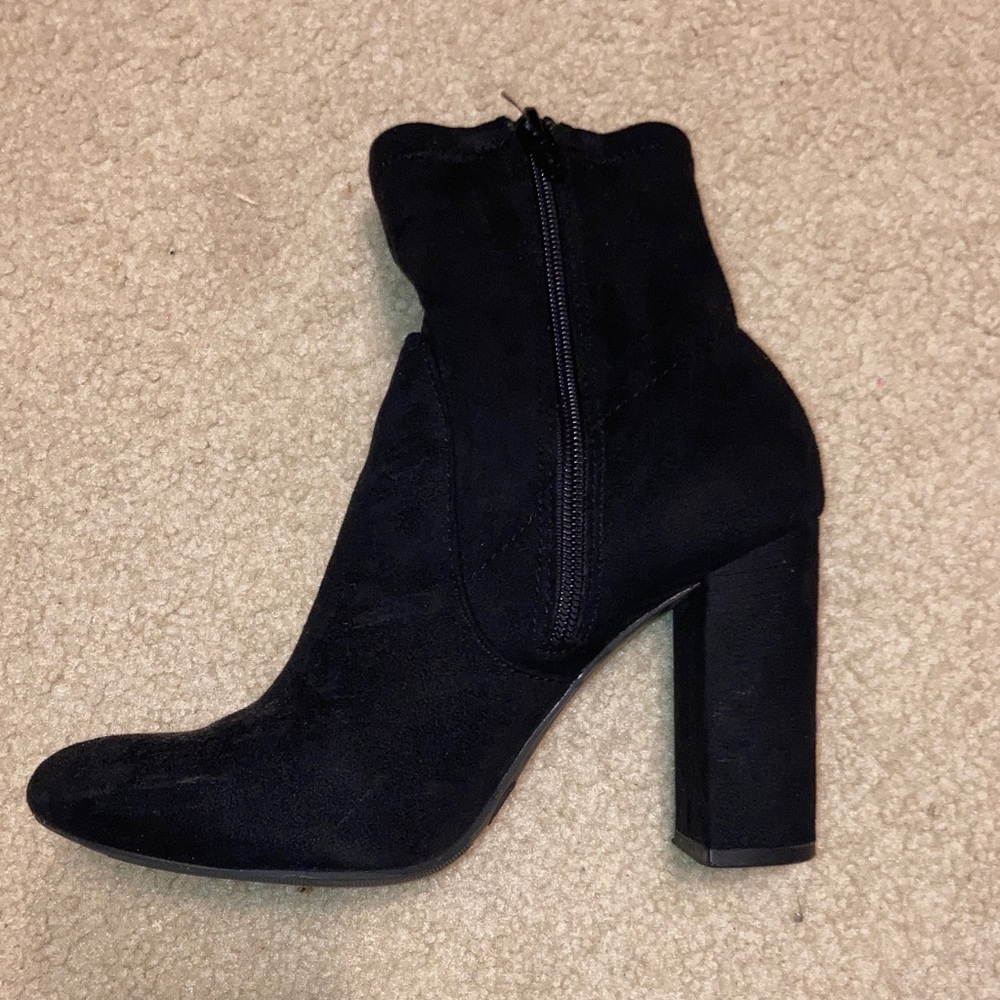 Black Suede Heel Ankle Booties - Picture 1 of 3
